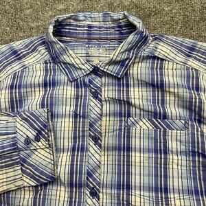 Mountain Hardwear Shirt Womens 8 Blue Plaid Button Up Long Sleeve Hiking Nylon